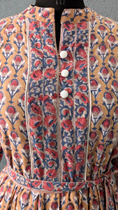 Algodón Lino Bloque Imprimir Maxi Vestido O-cuello Tie Dye Tejido Técnica Transpirable Vestido de vacaciones Botón Cinturón natural - Product Image 6