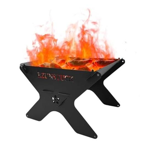 Coated Black Wood Burning Steel Firepit <b>BBQ</b> Grill Spark Screen Cover and Poker for Camping Beach or Backyard Use - Product Image 1