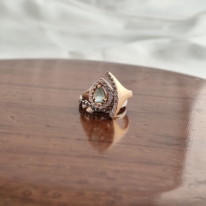 Namivaa 18K Rose Gold Green Gemstone Pear Shape <b>Ring</b> Diamond Halo Modern Curved <b>Statement</b> Design Women Wedding Party Fine - Product Image 3