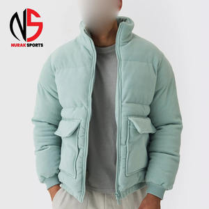 เสื้อโค้ทพัฟเฟอร์คอเต่าผ้าฟลีซสีเขียวอมเทา กันลม อุ่นสบาย เหมาะสำหรับฤดูหนาว คุณภาพสูง พร้อมกระเป๋าสำหรับผู้ชาย - Product Image 1