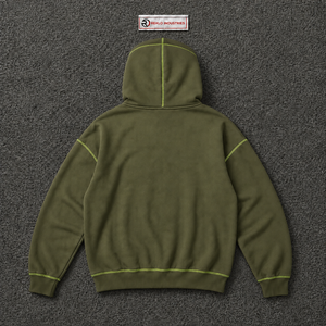 Sudadera con capucha gótica Olive con cremallera, costuras en contraste, estilo oversize, streetwear, logo bordado, unisex, personalizada, moda punk, en oferta - Product Image 6