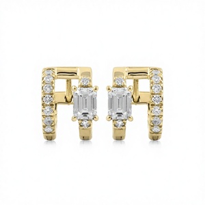 14k Solid Gold Octagon Cut Lab Grown Diamond Geometric Double Hoop <b>Huggie</b> Earrings Minimalist Elegant Wedding Fine Jewelry - Product Image 1
