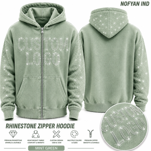 Sudadera con capucha y cremallera de diseño personalizado al por mayor con pedrería, bolsillo, 100% algodón, unisex, ecológica, de secado rápido y transpirable, marca privada - Product Image 1