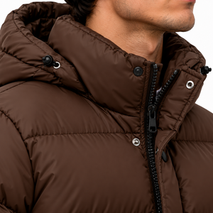 Men's Brown Stand Collar Winter Quilted Puffer Jacket <b>Waterproof</b> Windproof Bubble Design Full Zip <b>Padded</b> <b>Coat</b> - Product Image 5