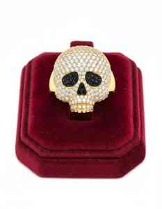 Bague Crâne Iced Out pour Hommes, Style Hip Hop Bling, en Argent Sterling 925 Plaqué Or 14K, Bijou de Mode Massif et Audacieux, Style Rapper - Product Image 2