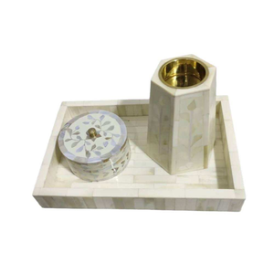Juego de incensario decorativo de madera de agar con incrustaciones de hueso y nácar aromático, color regalo, de Blossom Craft. - Product Image 4
