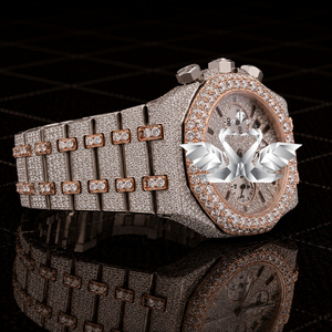 Montre en acier inoxydable or rose pour homme, entièrement sertie de diamants, montre-bracelet entièrement pavée de cristaux - Product Image 2