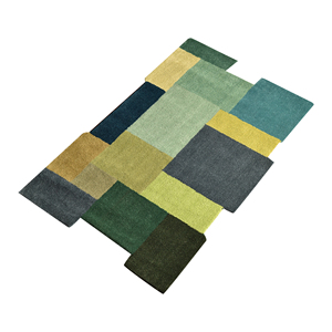 Tapis d'appoint géométrique contemporain en laine et viscose tufté à la main, à poils ras, patchwork rectangulaire irrégulier 3D - Product Image 5