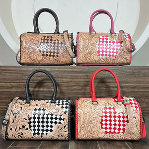 Bolsos de Viaje de Cuero Repujado Hechos a Mano de Gran Capacidad, Bolsos de Mano de Estilo Vintage Occidental a Cuadros de Primera Calidad para Mujer - Product Image 5
