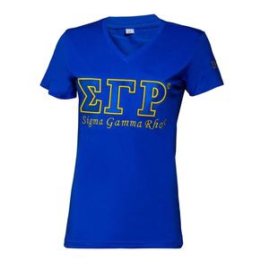 Camiseta de Lujo Personalizada para Mujer con Cuello en V, Manga Corta, Logotipo con Letras Griegas, Suave, Cómoda, Informal, Estilo Universitario - Product Image 1