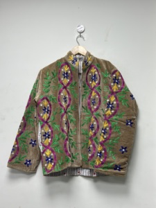 <b>Velvet</b> Floral Embroidered Bomber <b>Jacket</b> <b>Women</b> Autumn Winter Full Sleeve Hand Embroidery Pullover Artisan Crafted Multicolor - Product Image 1