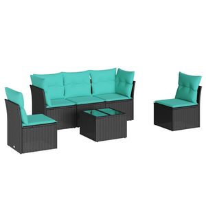 Juego de sofás de patio de ratán sintético negro de 6 piezas con cojines, muebles de exterior - Product Image 2