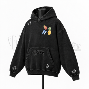 Men’s Black Oversized Hoodie Custom <b>Star</b> Print Cotton French Terry Pullover Sweatshirt Streetwear Casual Hoodie Wholesale - Product Image 3