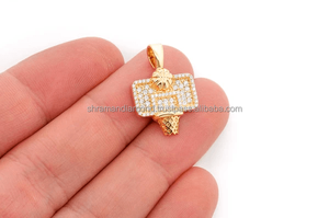 SHRAMAN DIAMOND Iced Out Baseball Hoop 14K <b>Solid</b> <b>Gold</b> Rose <b>Gold</b> Plated Natural Stone Customizable Unisex Gift sports jewelry - Product Image 4