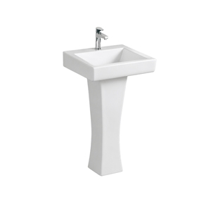 Lavabo de Pedestal Rectangular Loric con Grifo de un Solo Orificio, Desagüe Minimalista, Capacidad de 12L, Montaje en Suelo, Acabado Pulido Brillante - Product Image 1