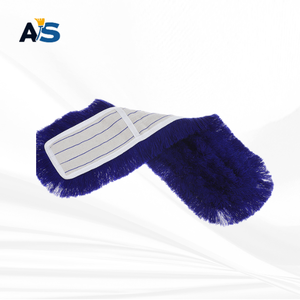 A&S Durable 5x24 Blue Dust <b>Mop</b> Cotton Thread Cut-End Design Blue Fringe Backing Self-Wringer Aluminum Pole Reusable Multi-Floor - Product Image 1