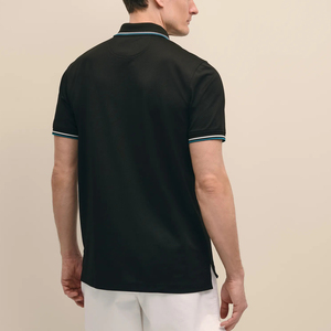 Men's Black Short Sleeve Polo <b>Shirt</b> With <b>Flame</b> Logo Heat Transfer Printed Casual Knitted Breathable Regular Fit - Product Image 6