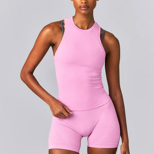 Débardeur de sport côtelé sans manches pour femme, coupe ajustée, longueur standard, compression, séchage rapide, vente en gros, prix bas, maillot de sport - Product Image 5