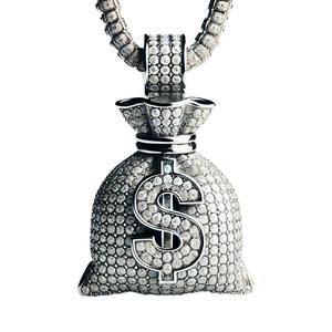 Collier pendentif sac à monnaie en argent avec pierre ovale sertie clos, bijoux hip-hop pour cadeau et usage quotidien - Product Image 3