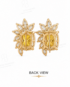 Elegant floral <b>stud</b> earrings in 18K yellow gold with fancy yellow cushion diamonds and marquise lab grown diamonds couture desig - Product Image 6