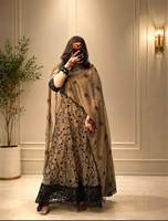 Baju Anarkali Rayon Bordir Panjang Wanita dengan Pola Bunga, Model Longgar, Pakaian Tradisional India Pakistan untuk Pernikahan