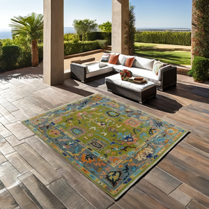 Alfombra Oushak Clásica Anudada a Mano, Verde Oliva, Diseño Abstracto, Lana, 10x14 Pies, Estilo Vintage, Alfombra Grande para Sala de Estar, Decoración del Hogar, 1 Pieza - Product Image 2