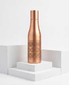 Bouteille d'eau en cuivre à motif bohème, bouteille de voyage portable avec couvercle, bouteille d'eau en métal précieux, grande capacité classique en cuivre - Product Image 1