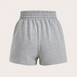 Pantalones Cortos Casuales de Punto Gris 100% Algodón con Cintura Ajustable con Cordón y Logotipo Ecológico Estampado en la Pierna Derecha - Product Image 3