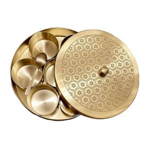 Luxury Solid Brass Masala Box Set with <b>Decorative</b> <b>Lid</b> | Round Spice Organizer with Multiple Cups for Kitchen & Commercial Use - Product Image 2