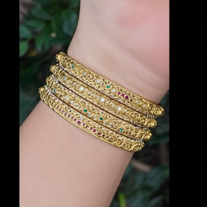18K Gold Plated Stainless Steel Pearl <b>Bangle</b> <b>Bracelet</b> with Genuine Leather - Product Image 3