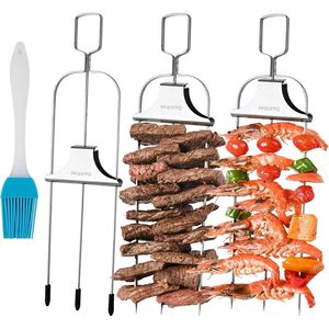 Juego de 3 Brochetas Metálicas de 3 Vías para Asar, 14 Pulgadas, Accesorios para Barbacoa, Fáciles de Usar, con Barra Deslizante - Product Image 1