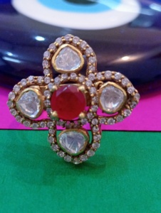 Vintage <b>Gold</b> Plated Floral Plus Cross <b>Cocktail</b> <b>Ring</b> Red Doublet Center Women Wedding Jewelry Adjustable Classic Fashion - Product Image 4