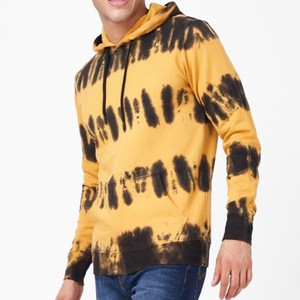 Sudadera con Capucha de Forro Polar Tejido Oversize para Hombre, Estampado Tie-Dye Amarillo y Negro, con Bolsillos, Estilo Casual, para Invierno - Product Image 3