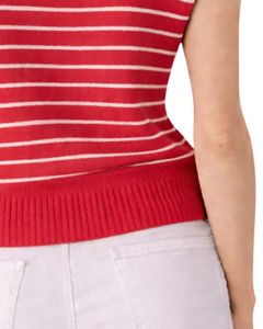 Suéter de punto sin mangas a rayas rojas y blancas para mujer, chaleco ligero con cuello redondo, top informal de moda de verano para mujer - Product Image 6
