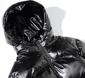 Blouson matelassé noir à capuche pour homme – Chaud, épais, style décontracté, coupe-vent, fermeture éclair, couleur unie, coupe ample - Product Image 5