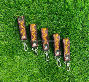 Stylish Hand Carved Tooled Leather Key Chains Embossed Floral Print Leather Key Rings Tooled Leather Accessories Cute Key Chains - Product Image 6