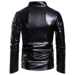 <b>Men</b> Rugged Leather <b>Jacket</b> Stand Collar Casual Zip Front Breathable Quick Dry Durable Comfortable Outdoor Regular Fit Outerwear - Product Image 3