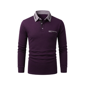 Polo en tricot à manches longues, couleur unie, design décontracté avec poche poitrine, fabrication OEM, polos décontractés pour hommes - Product Image 4