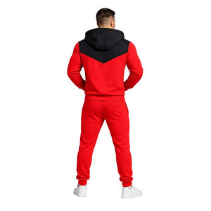 Best Design Men’s Red Black Contrast Hoodie Tracksuit Slim Fit <b>Zip</b> <b>Up</b> <b>Jacket</b> Jogger Pants Casual Sportswear Gym Fitness Set - Product Image 5
