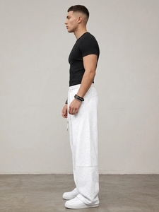 <b>Men's</b> <b>White</b> Sweatpants Elastic Waist Drawstring Casual Style 100% Cotton Breathable Side Pockets Spring Wear - Product Image 2