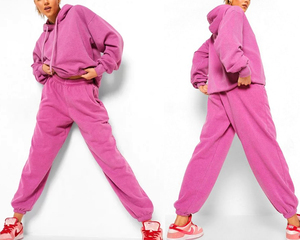 Conjunto Deportivo con Capucha para Mujer, Color Rosa Sólido, Corte Holgado, Sudadera y Pantalones Largos con Bolsillos Laterales, Ropa de Otoño - Product Image 1