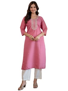 Womens Rayon Roman Silk Floral Embroidery Motif Straight Kurta Design Party Floral Summer Slim Quick Dry Embossed All Seasons - Product Image 1