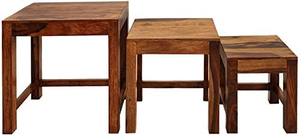 Ensemble de 3 tables gigognes en bois massif, tables d'appoint empilables pour salon, chambre, table de chevet, décoration intérieure et mobilier moderne - Product Image 3