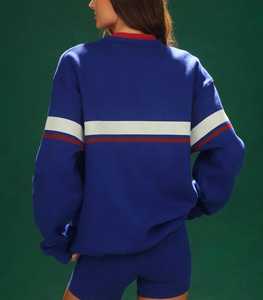 Oneten Apparels Women Blue Color Block Crew Neck Sweatshirt and Shorts <b>Set</b> - Product Image 3
