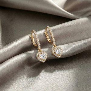 Boucles d'oreilles personnalisées en or 14 carats et 10 carats avec diamant de laboratoire de 0,828 carats, taille brillant cœur, style unique, légères, minimalistes, cadeau de bijoux - Product Image 1