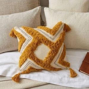 Hot Selling Bohemian Geometric <b>Throw</b> Pillow Square <b>Orange</b> Cream Woven Textile Decorative Cushion with Tassels - Product Image 5