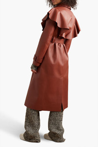 Ladies Vintage Long Coat Elegant <b>Red</b> Genuine Leather Long Trench Coat With Belt Shirt Turn-Down Collar Full Sleeve Autumn Wear - Product Image 3