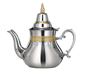 Bouilloire à thé moderne en acier inoxydable de style arabe, de qualité alimentaire, pour le service, la table, le bureau, la maison, le service de thé et de café - Product Image 1