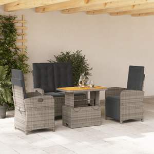 Ensemble de salle à manger de jardin en rotin PE gris 4 places avec accoudoirs réglables - Product Image 1