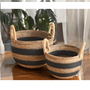 Sea Grass Woven Eco-Friendly Rattan Banana & Cotton Rope <b>Foldable</b> Handmade Hanging Storage <b>Basket</b> for Toy and Planter Use - Product Image 1